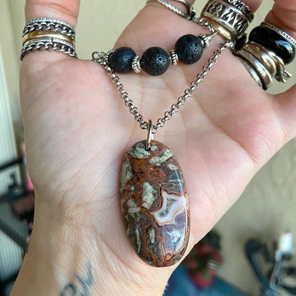 Double layer necklace lava rock red leopard jasper - Picture 10 of 11